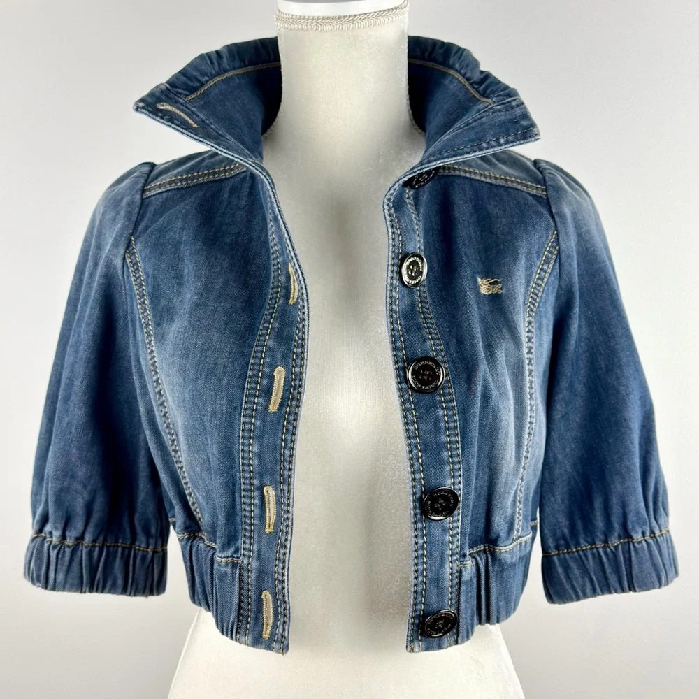 Burberry London Blue Label Women’s Cropped Blue Denim Jacket Size 38 - Picture 5 of 16
